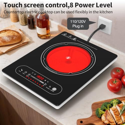 VBGK Single Burner Electric Cooktop,110V 1800W Electric Stove Top with LED Touch Control,8 Power Levels, 4H Timer, Safety Lock,portable single burner cooktop Overheat protection - size: single electric burner