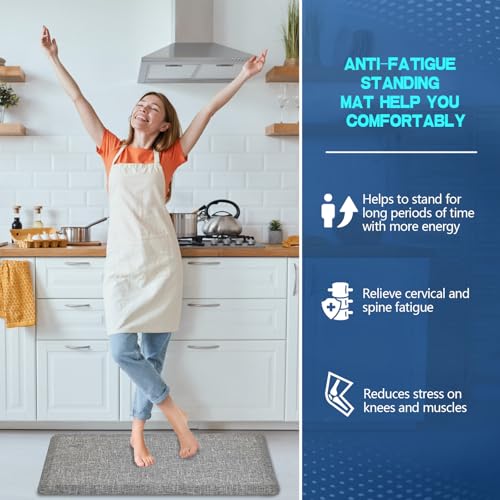 Anti Slip 3/4 inchs Anti Fatigue Kitchen Floor Mat, Ergonomic Comfort Standing Mat, Waterproof Kitchen Runner for Home, Kitchen, Office, Laundry, Garage (Light Gray, 20" x 39" -0.75") - size: 39"L x 20"W x 0.8"Th