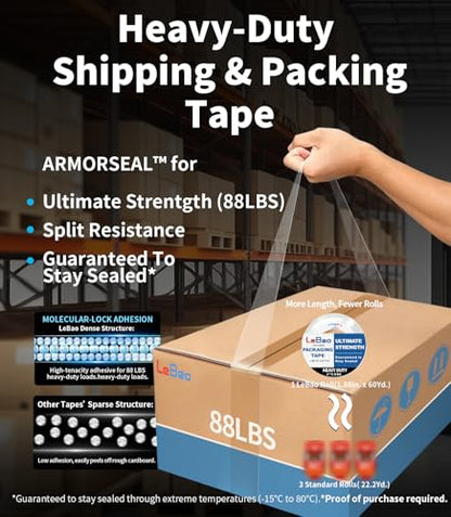 Heavy Duty Packing Tape Refills, Strong HD Clear Packaging Tape, 1.88 in. x 60 yd. x 2.7MiL, Secure Sealing for Cardboard Moving Boxes Shipping Supplies (12-Pack Refill) - size: 12-PACK REFILL
