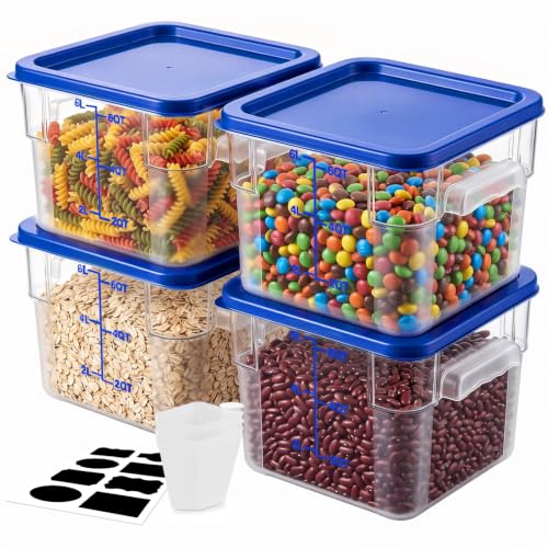 4 Pack 6QT Commercial Clear Food Storage Containers with Lid, NSF - color: Blue, size: 6Qt-4 Pack