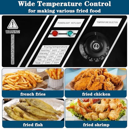 20QT Electric Deep Fryer, 2500W Commercial Stainless Steel Double Tank Countertop Fryer with Dual Baskets, Temperature Control for Restaurant, Food Truck & Home Use - size: 20QT