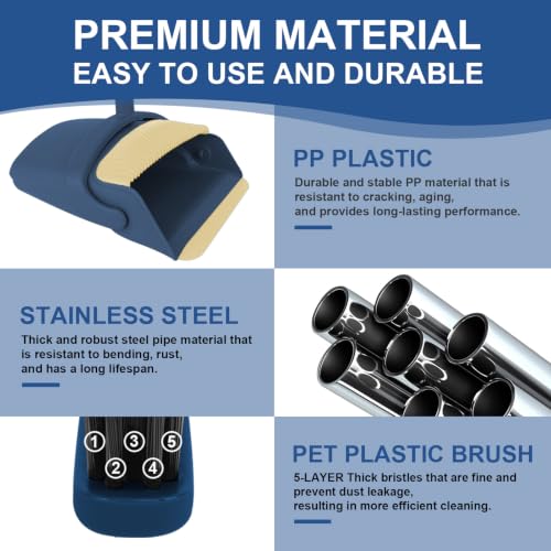 Broom and Dustpan Set, 51" Long Handle Broom with Mini Set Navy Blue - color: Blue, size: Normal