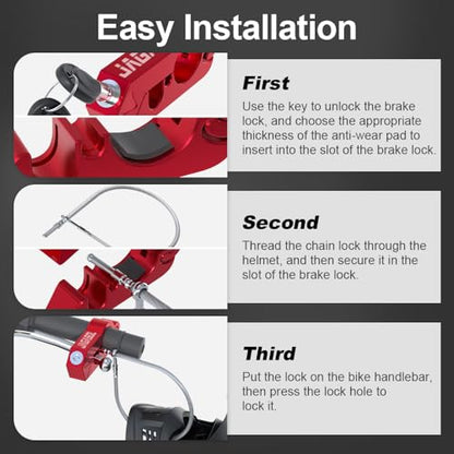 JAGASOL Motorcycle Handlebar Lock, Helmet & Brake Anti-Theft Lock Red - color: Red