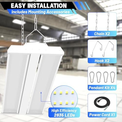 Allsmartlife LED Linear High Bay Shop Light 2-Pack, 5000K Daylight 300W 40500LM 0-10V Dimmable, Adjustable Tilt Hanging LED Shop Light Fixture for Garage Warehouse Workshop, ETL
