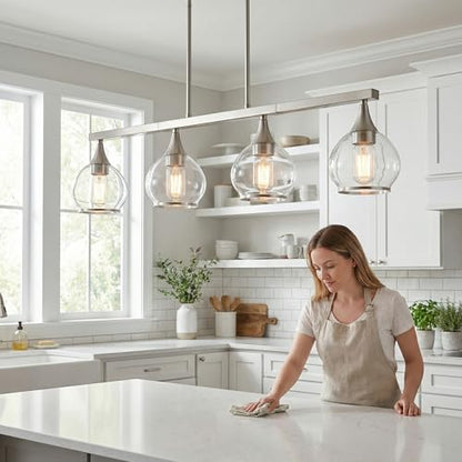 Phaosio Kitchen Island Linear Pendant Light, 4-Light, E26 Base - color: Brushed Nickel, size: 4-Light