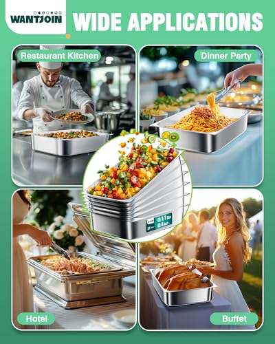 WantJoin Stainless Steel Steam Table Hotel Pans Set 1/1 Size 4 Inch 6 Pack - color: 4" Deep, size: 1/1 Size Thickened