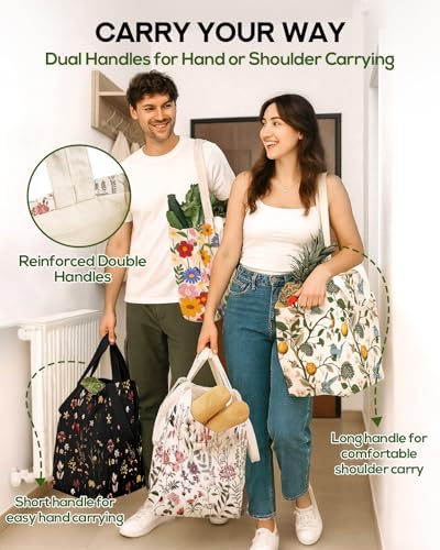 Miss Adola Extra Large Canvas Grocery Tote Bag - color: Black Floral