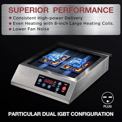 ChangBERT Portable Induction Cooktop 208-240V 3200W NSF Certified Commercial Range Countertop Burner Pro Chef Professional Hot Plate High Power Premium Stainless Steel Housing Schott Glass - style: FlameCold Series 3200W 208-240V