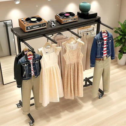 VITNSVILEBlack Clothing Racks with Removable 6/8 Arms Floor Standing Metal Garment Rack with Wheels Heavy Retail Display Racks Shirt Clothes Display Stand for Boutiques (47.2 * 19.6 * 61.02in) - size: 47.2*19.6*61.02in