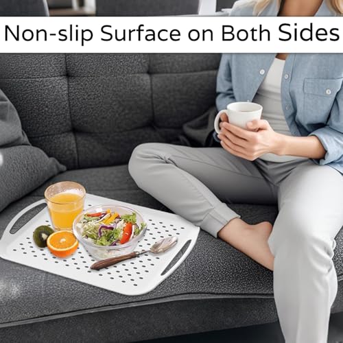 2PCS Large Non Slip Serving Tray with Handles Food Trays for Eating on Couch TV Lap Tray with Silicone Grippy Dots for Breakfast Dinner, Set of 2, White - color: 2-white