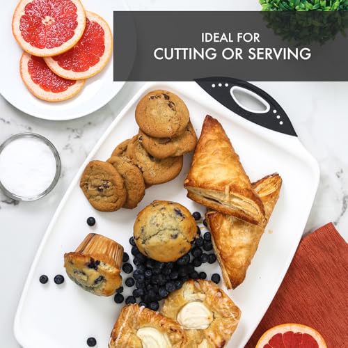 Dexas Chop & Serve Cutting Board, 12.5 x 20 Inch, Large Kitchen Prep and Serving Board with Handles, BPA-Free Dishwasher Safe, White and Black - color: White, size: 20.3"L x 12.5"W