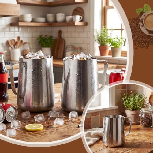 Stainless Steel Pitcher 67 oz / 2 L Beverage & Water Pitcher with Handle and Pour Spout Heavy Duty Metal 8 Cup Milk Frothing Jug for Iced Tea Coffee Milk Juice Restaurant and Home Use - size: 67.6 Ounces
