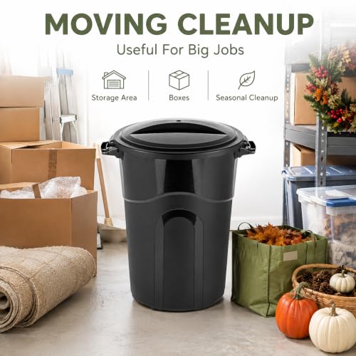 32 Gallon Heavy Duty Trash Can with Click-Lock Lid and Handles, Black - size: 32Round