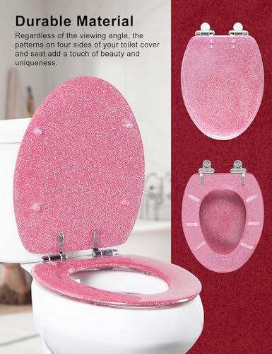 Angol Shiold ELONGATED Pink Glitter Resin Slow Close Toilet Seat 18.5Inch - color: Pink Glitter