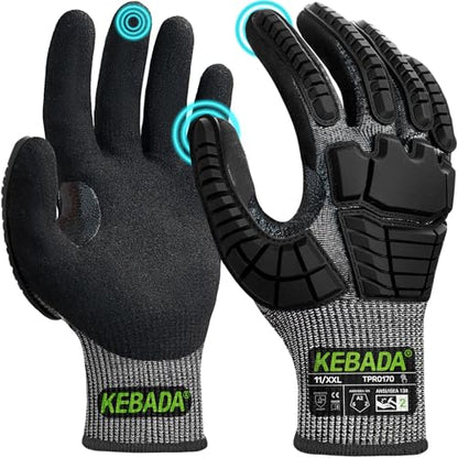 Kebada Impact Protection Gloves, ANSI A2 Cut Resistant, 1/3 Pairs - color: Black (1 Pair), size: XXXS