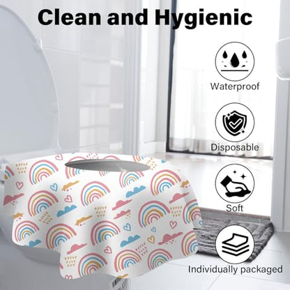 60 Pack Toilet Seat Covers Disposable, Extra Large Waterproof Toilet Cover for Toddlers & Adults, Individually Wrapped Travel Essential Portable Potty Training in Public Restrooms, Trip - Rainbow - color: Rainbow