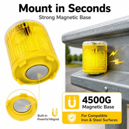 Solar Strobe Warning Lights, 6-Pack Magnetic Base, Auto Night Flashing - color: Yellow-6PCS