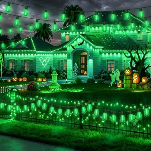 LAMPHOME 26Ft ST38 Outdoor String Lights, Green St Patrick's Day Patio Lights with 12+1 ST38 Edison Bulbs, LED Shatterproof String Lights for Outside Bistro Christmas Patio Party Decorations - color: Green, size: 26FT