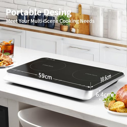 COOKTRON Portable Induction Cooktop 2 Burner, 1800W with Booster - size: Double Induction Cooktop with Touch Control