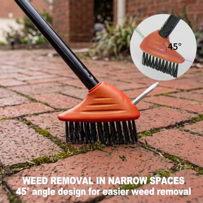 3 in 1 Scrub Brush with Long Handle – Your All-Purpose Deck Brush, Weeding Tool & Concrete Scrubber Tackle Patio Weeds, Floor Stains, Moss, and Rust with one Versatile Set. (Orange) - color: Yellow