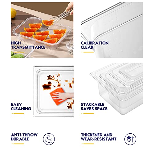BIEAMA 6 Pack 1/3 Size 6" Deep NSF Polycarbonate Food Pans with Lids - color: 1/3 Size, size: 6" Deep
