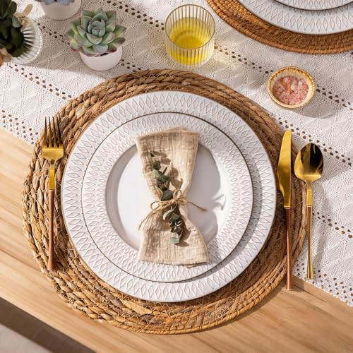GBHOME Ceramic Dinnerware Sets of 6,18 pcs Plates and Bowls Sets Dishes - color: Pearl White-Diamond, size: Service for 6 (18 pcs)