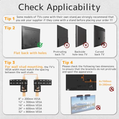 Ultra Slim TV Mount Slim Fit Wall Mount for 43 to 85 inch 2021 Samsung Neo QLED, Q SeriesTVs, Crystal UHD TVs, The Frame TV (excluding Q80A, AU7000), Hold up to 132 lbs, Max VESA 1200x800