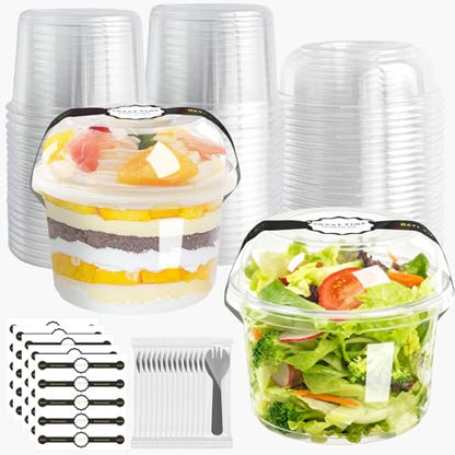 Disposable Food Containers With Lids And Spoons 50 Pack 16oz Parfait Dessert Fruit Salad Cups Take Out Meal Prep Salad Bowls For Lunch, To-Go Party Containers Food Storage Containers With Lids (16oz) - size: 16oz