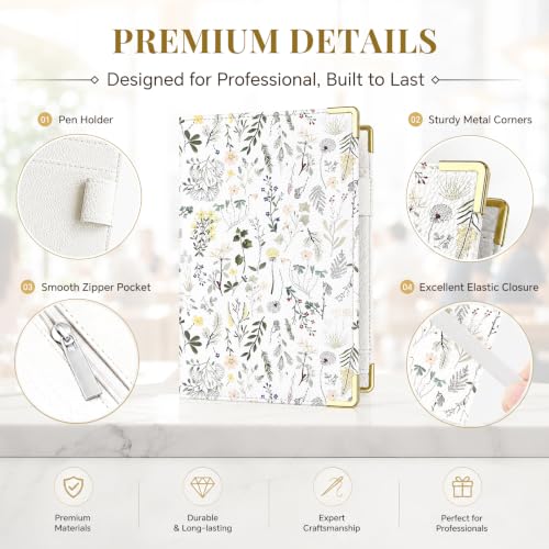 Server Book,7 Pocket Zipper Organizer,Server Books for Waitress - color: Floral3