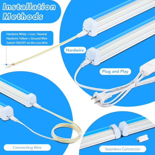 4PCS 4FT LED Shop Lights 60W 9600LM 6500K T8 V-Shape Linkable - size: 4FT-4PCS-6500K