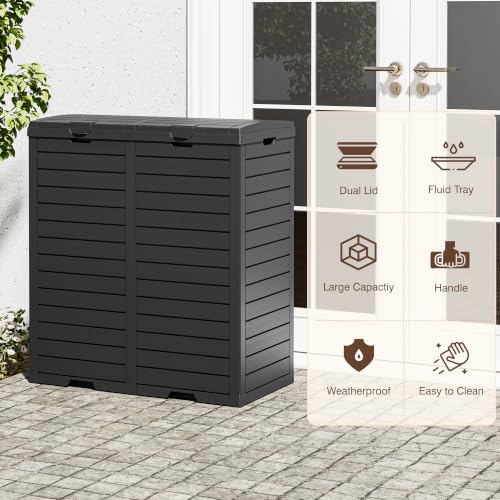Fancyango Resin Outdoor Trash Can with Lid, 62 Gallon, Black - color: Black, size: 62 Gallon