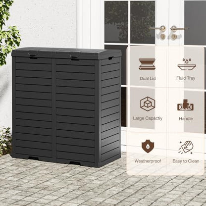 Fancyango Resin Outdoor Trash Can with Lid, 62 Gallon, Black - color: Black, size: 62 Gallon