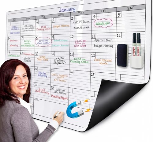 Extra Large Magnetic Dry Erase Calendar, 38x50” - color: Magnetic