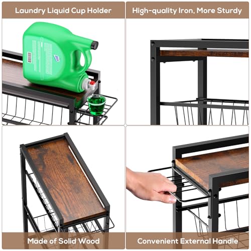 4 Tier Slim Rolling Storage Cart with Pull-Out Baskets, Narrow Sliding Storage Slim Laundry Rolling Cart Between Washer and Dryer - color: Black