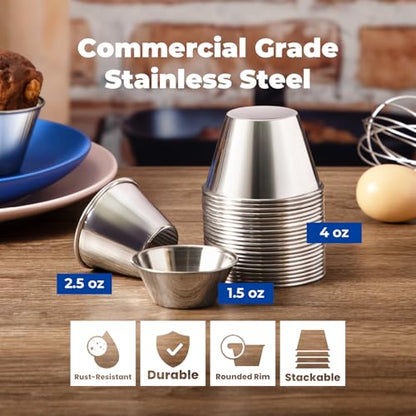 Fit Meal Prep [12 Pack] 1.5 oz Stainless Steel Dipping Sauce Cups, Reusable Metal Ramekins, Commercial Grade Condiment Bowls, Individual Portion Cups, Small Round Au Jus for Home, Restaurant - size: 1.5 oz