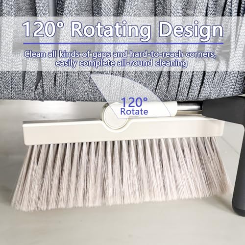 Triangular Indoor Broom and Dustpan Comb Set, 180° Rotating, Soft Bristle Long Handle Upright Sweeping Angled Broom with Self-Cleaning Teeth for Home, Kitchen, Office, Wood Floor (White Gray) - color: White Gray