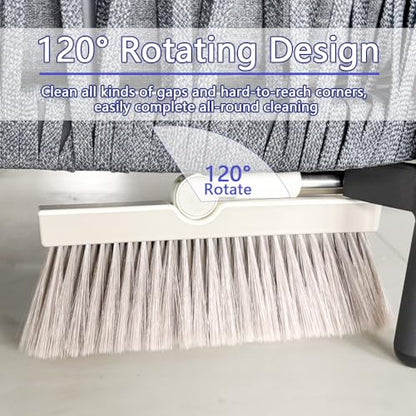 Triangular Indoor Broom and Dustpan Comb Set, 180° Rotating, Soft Bristle Long Handle Upright Sweeping Angled Broom with Self-Cleaning Teeth for Home, Kitchen, Office, Wood Floor (White Gray) - color: White Gray