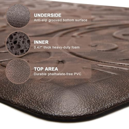 KMAT 2PCS Kitchen Mat Cushioned Anti-Fatigue Comfort Standing Mat Rug - color: Brown, size: 1'5" x 2'4"+1'5" x 2'4" (Rectangular)