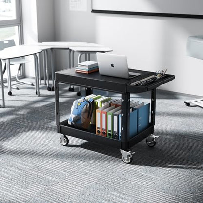 VEVOR Utility Cart, 550 lbs Load Capacity, 37 x 25.4-inch Service Cart, Two-Shelf Heavy Duty Plastic Utility Cart with 360° Swivel Wheels (2 with Brakes), Suitable for Warehouse, Garage, Cleaning - style: 550 LBS-Large