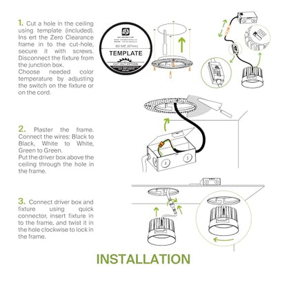 ASD 2 Inch Trimless LED Recessed Ceiling Light Fixture, Mud-in Canless Downlight with Junction Box, 5CCT Selectable 2700K-5000K, 8W 643 Lumens, CRI90+, Anti-Glare, Dimmable, IC & Wet Rated, ETL - color: White 1 Pack, size: 2" 8 Watt