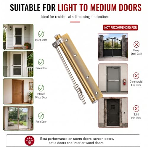 Automatic Door Closer, Adjustable Force and Speed, 120 lb, Gold - color: Satin Gold