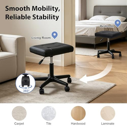 Footrest Stool Under Desk, Adjustable Height Leg Rest Ottoman, 360° Rolling Ergonomic Foot Stool with 5 Lockable Wheels for Home Office Salons, Black