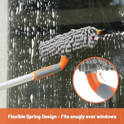 Eazer 2-in-1 Window Cleaner Tool, 64'' Window Squeegee for Home, Window Cleaning Squeegee Kit with Telescopic Pole, Window Washing Kit with Rotatable Bendable Head(Threaded + Telescopic) - EAW01 - size: 64inch