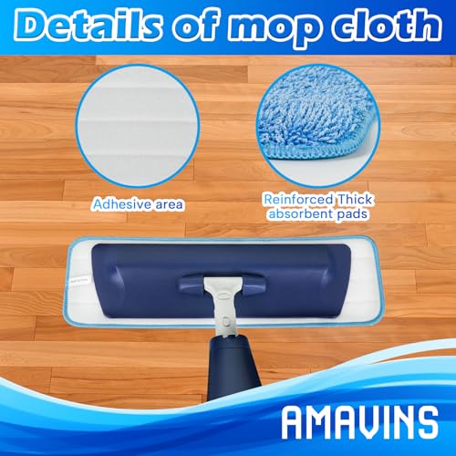 AmaVins 3 Pack Microfiber Cleaning Pads, Reusable Microfiber Mop Pads for 18 Inch Mop, Hardwood Floor Replacement Cleaning Mop Pads, Machine Washes - color: Bule 3 Pack 01