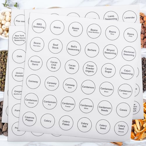 Spice Labels, 432Pcs Spice Labels Stickers 1.4in Waterproof Adhesive Round Preprinted Spice with Blank Label White Tear Resistant Sticker for Kitchen Jars Caps Food Containers Organizers (White) - color: White
