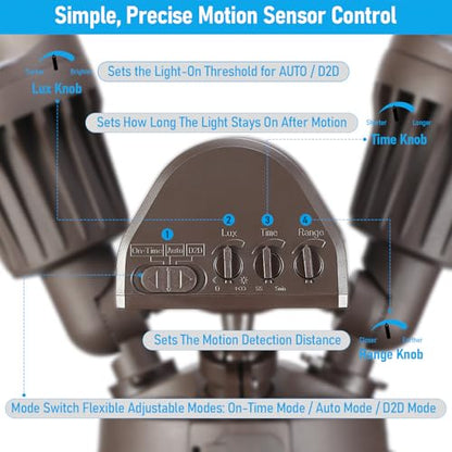 LEONLITE Motion Sensor Security Lights Dusk to Dawn IP65 3000K Bronze - color: Bronze (3000K)
