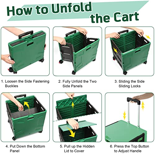 FELICON Folding Utility Cart Rolling Crate Handcart Basket-Dark Green+Black - color: Dark Green & Black, size: FW548-Hidden Lid