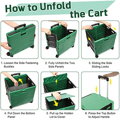 FELICON Folding Utility Cart Rolling Crate Handcart Basket-Dark Green+Black - color: Dark Green & Black, size: FW548-Hidden Lid