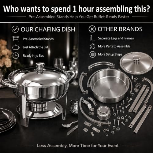 Chafing Dishes for Buffet, 4 Pack 7QT Round Silver, Pre-Assembled Stands - color: Silver