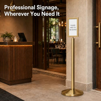 CCW 7 X 11 Inch Vertical Pedestal Floor Sign Frame, Polished Brass - color: Polished Brass, size: 7 x 11 Inch Vertical